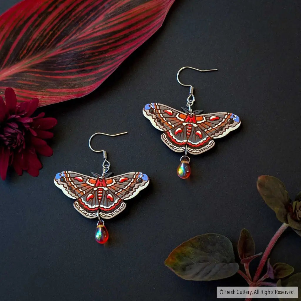 Cecropia Moth Earrings - Dangle and Drop Earrings