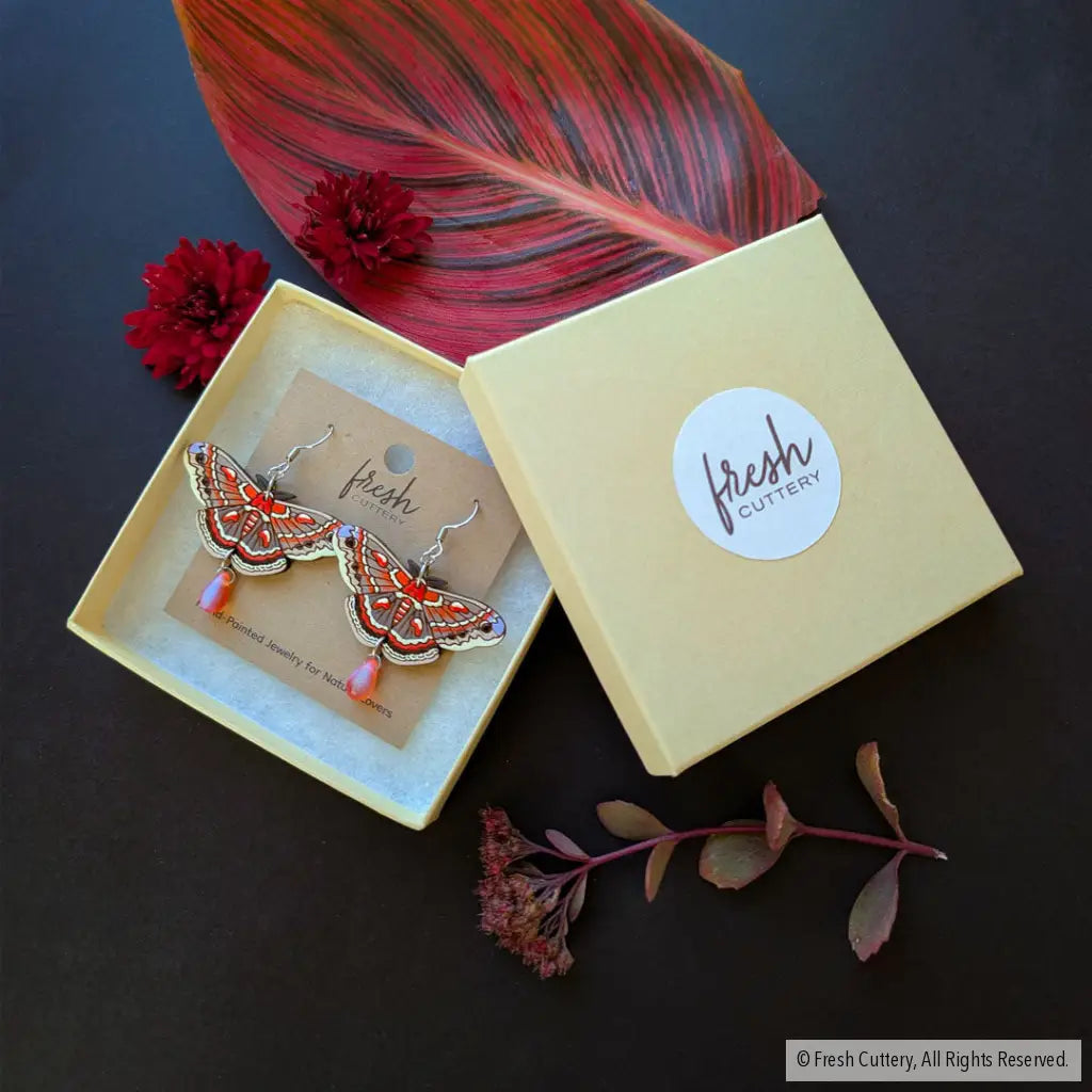 Cecropia Moth Earrings - Dangle and Drop Earrings