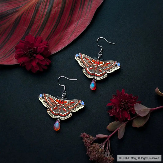 Cecropia Moth Earrings - Silver Ear Wires - Dangle and Drop Earrings