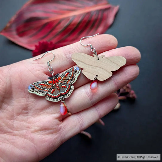 Cecropia Moth Earrings - Silver Ear Wires - Dangle and Drop Earrings