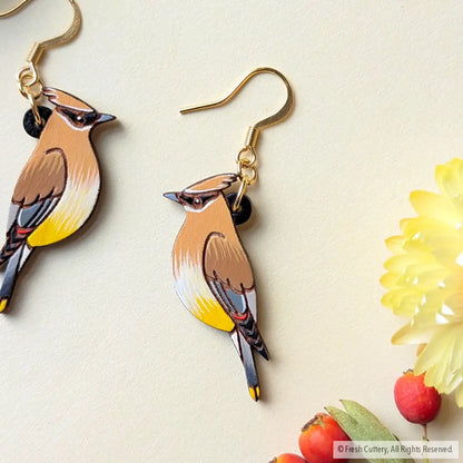 Cedar Waxwing Earrings - Dangle and Drop Earrings