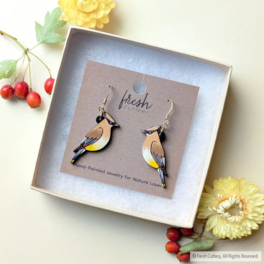 Cedar Waxwing Earrings - Dangle and Drop Earrings