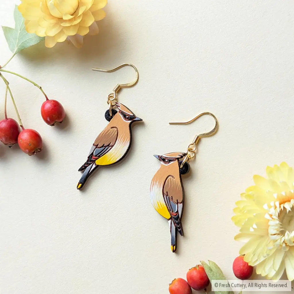 Cedar Waxwing Earrings - Dangle and Drop Earrings
