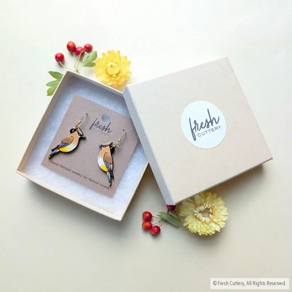 Cedar Waxwing Earrings - Dangle and Drop Earrings