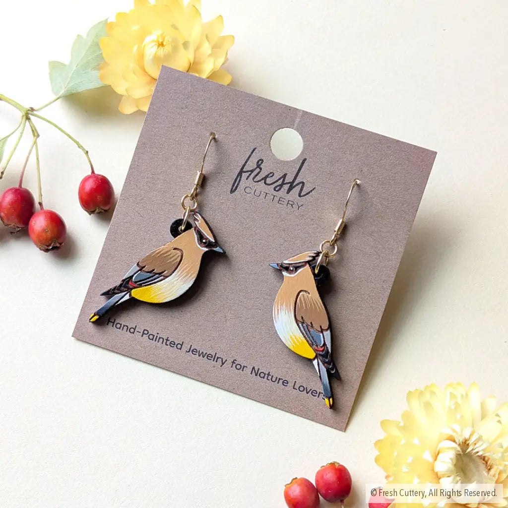 Cedar Waxwing Earrings - Dangle and Drop Earrings