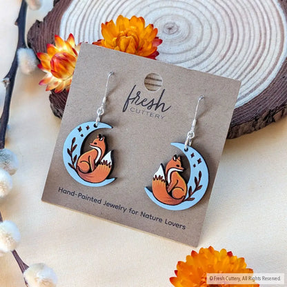 Celestial Fox Earrings -.925 Sterling Silver Ear Wires - Dangle and Drop Earrings