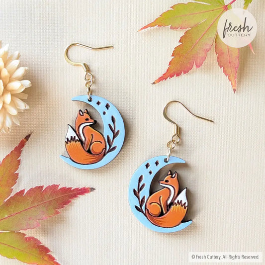 Celestial Fox Earrings Gold Ear Wires Dangle and Drop Earrings
