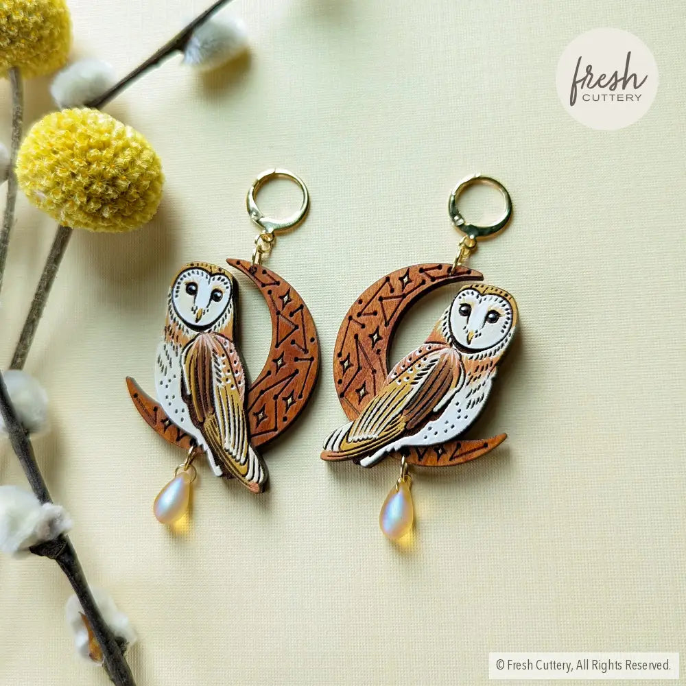 Celestial Owl Statement Earrings Gold Leverbacks Dangle And Drop