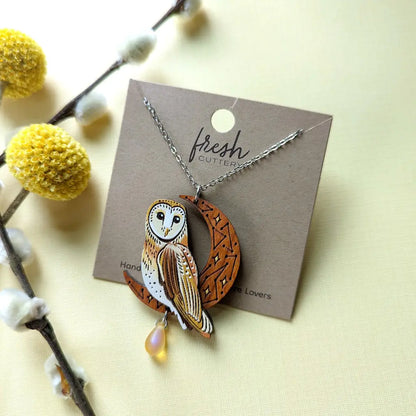 Celestial Owl Statement Necklace Silver Chain Necklaces