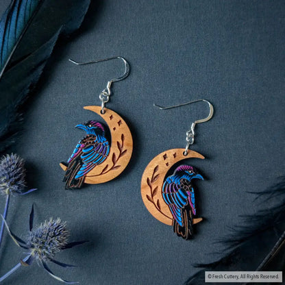 Celestial Raven Mini Hoops Sterling Silver Ear Wires Dangle And Drop Earrings