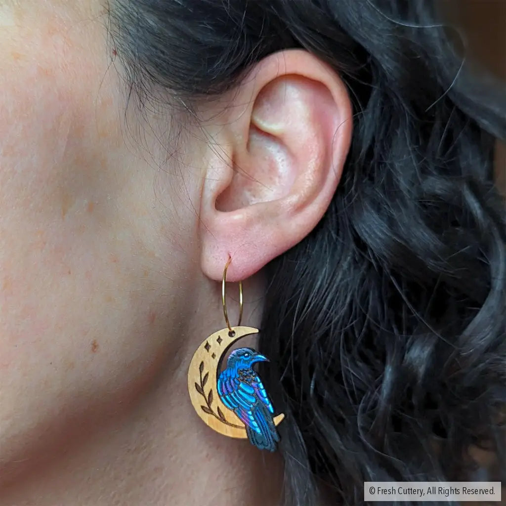 Celestial Raven Mini Hoops Dangle And Drop Earrings