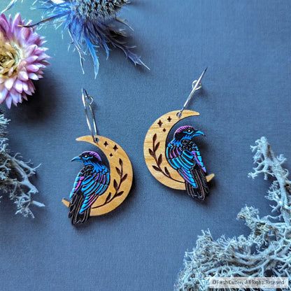 Celestial Raven Mini Hoops Dangle And Drop Earrings