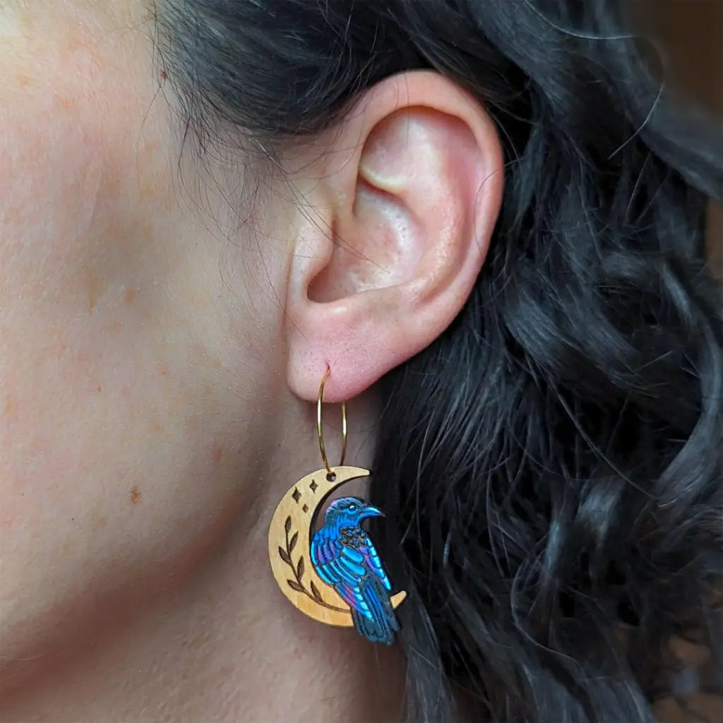 Celestial Raven Mini Hoops Dangle And Drop Earrings