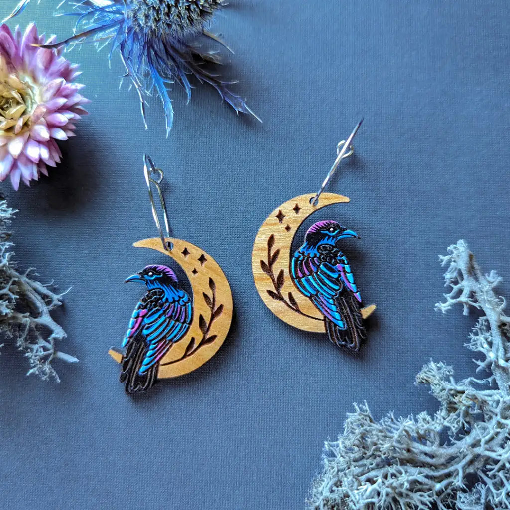 Celestial Raven Mini Hoops Dangle And Drop Earrings