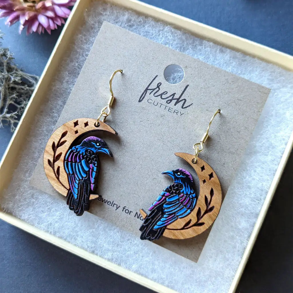 Celestial Raven Mini Hoops Dangle And Drop Earrings
