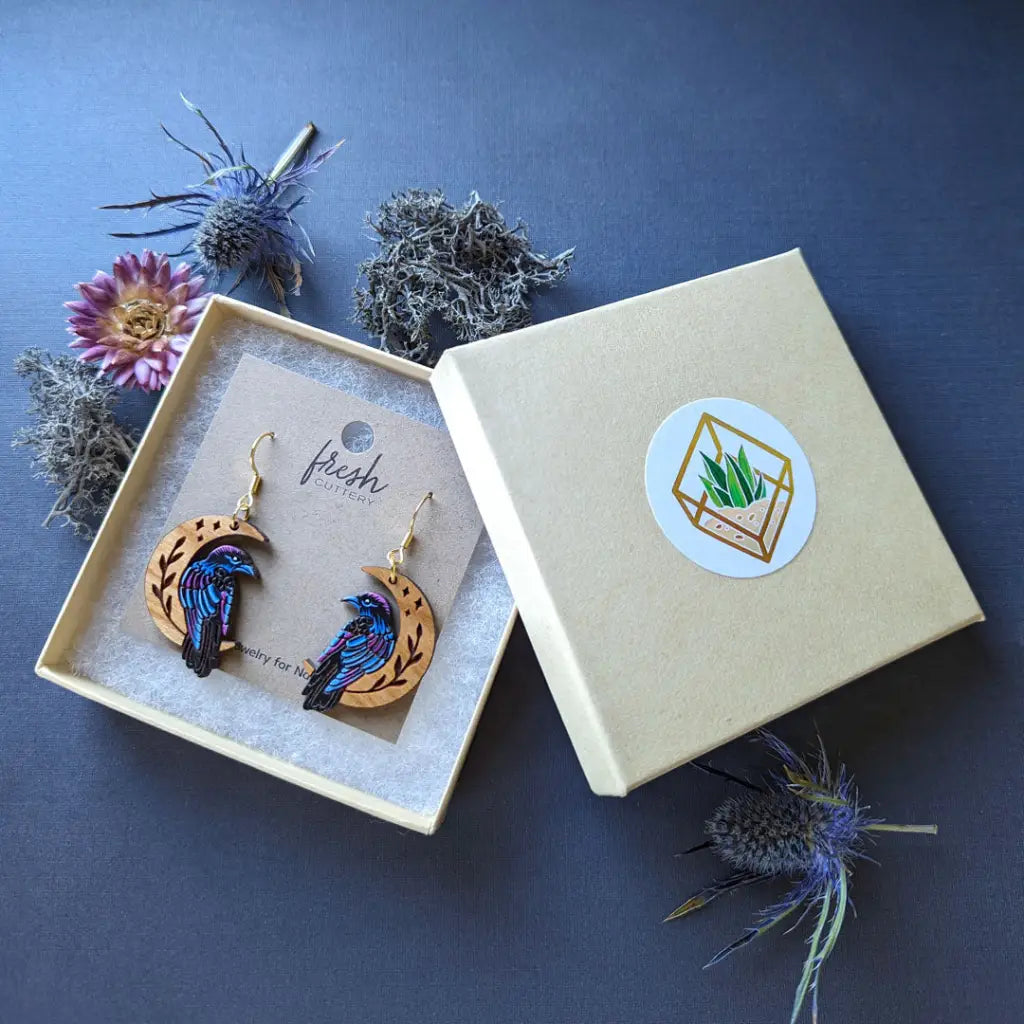 Celestial Raven Mini Hoops Dangle And Drop Earrings