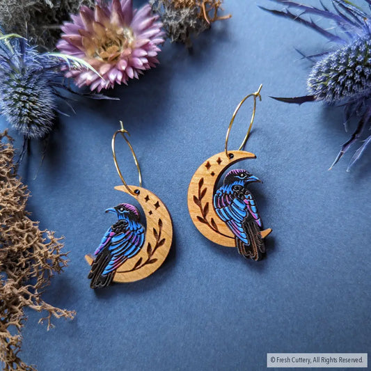 Celestial Raven Mini Hoops Gold Dangle And Drop Earrings