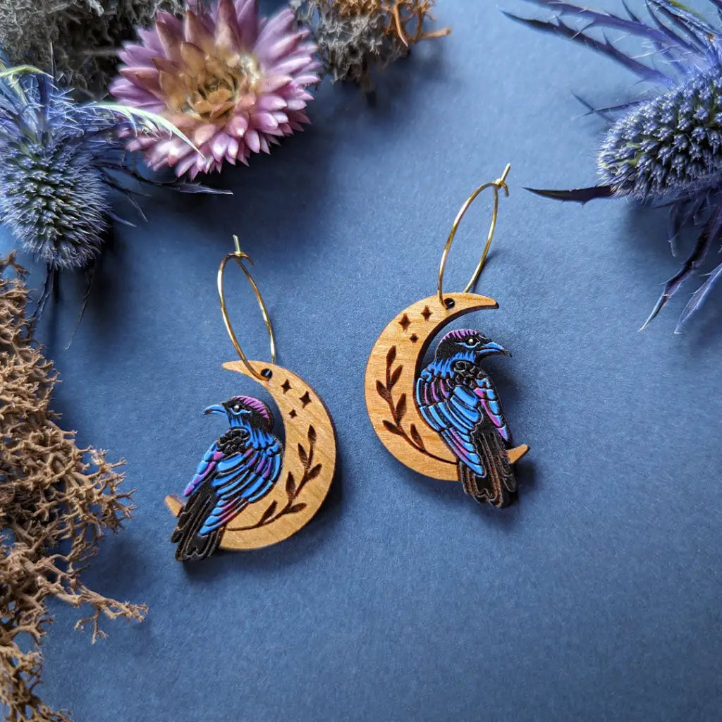 Celestial Raven Mini Hoops Gold Dangle And Drop Earrings