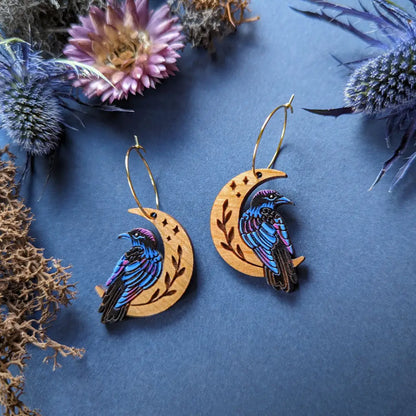 Celestial Raven Mini Hoops Gold Dangle And Drop Earrings