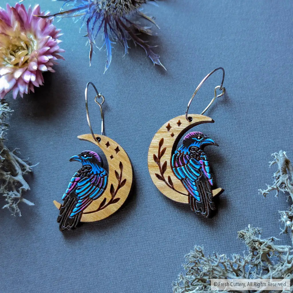 Celestial Raven Mini Hoops Silver Dangle And Drop Earrings