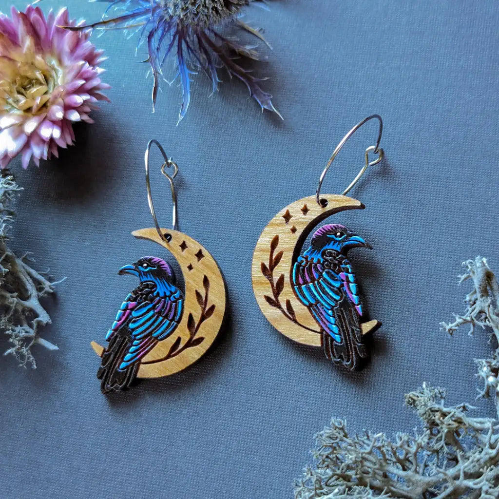 Celestial Raven Mini Hoops Silver Dangle And Drop Earrings