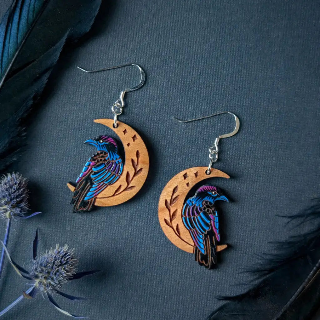 Celestial Raven Mini Hoops Sterling Silver Ear Wires Dangle And Drop Earrings