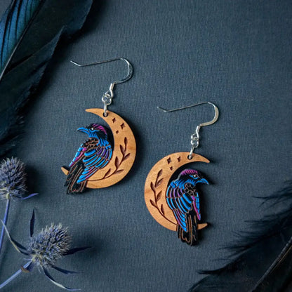 Celestial Raven Mini Hoops Sterling Silver Ear Wires Dangle And Drop Earrings
