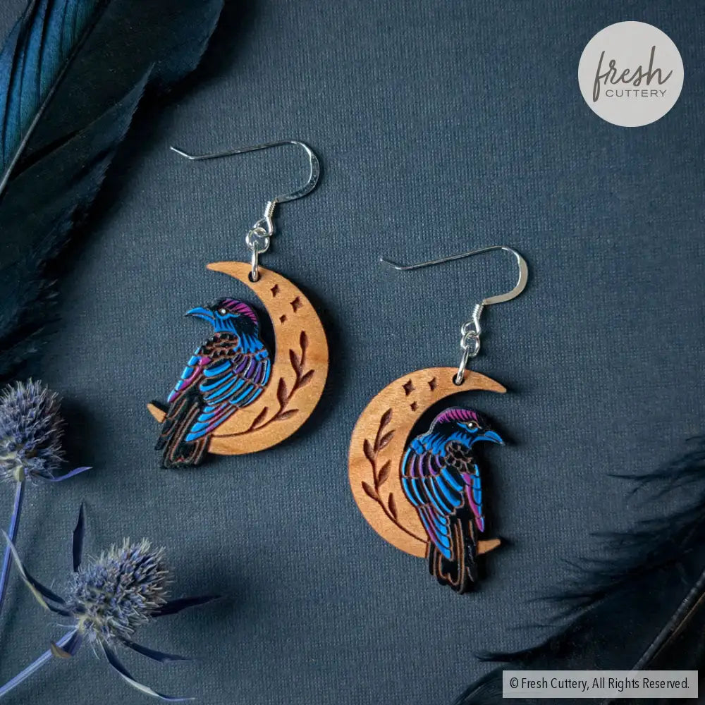 Celestial Raven Mini Hoops Sterling Silver Ear Wires Dangle And Drop Earrings