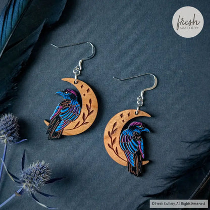 Celestial Raven Mini Hoops Sterling Silver Ear Wires Dangle And Drop Earrings