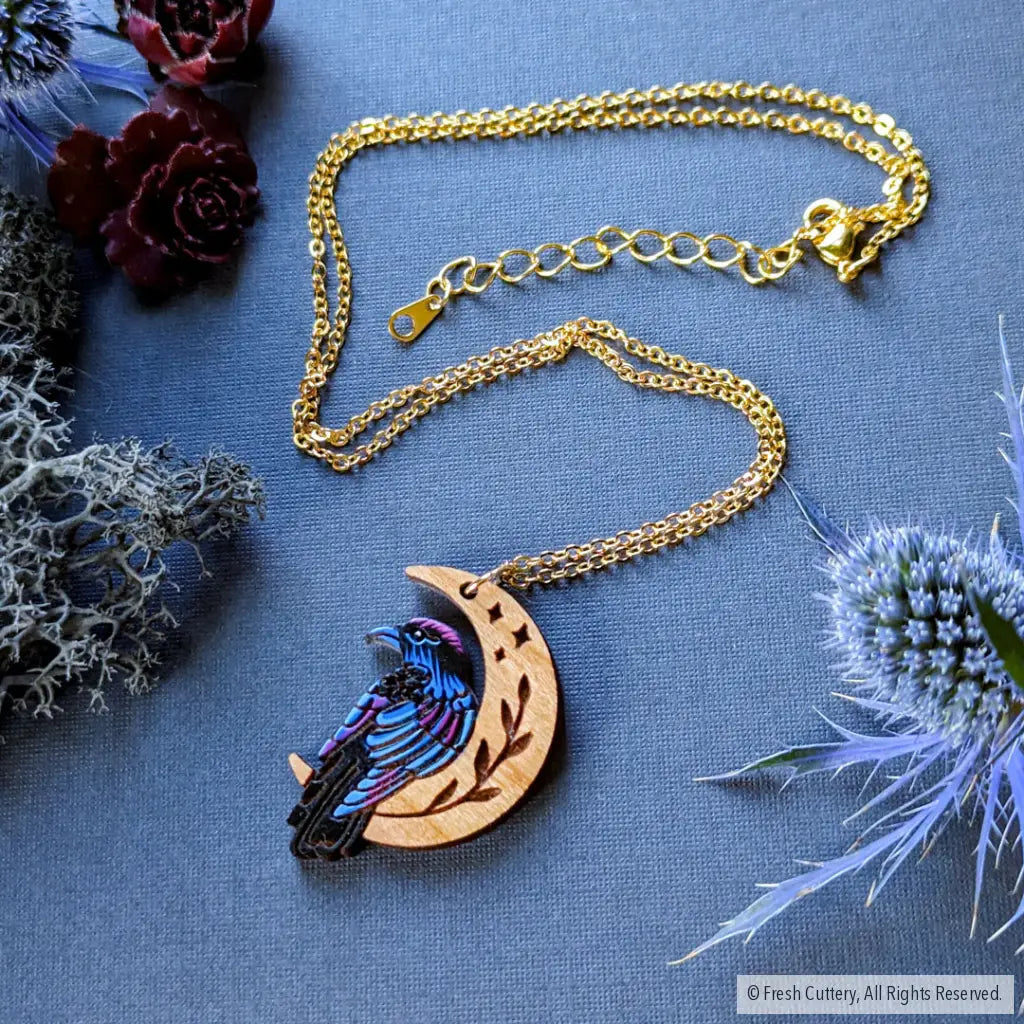 Mini Celestial Raven Necklace Gold Chain Necklaces