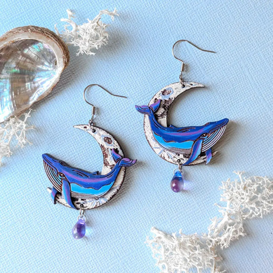 Celestial Whale Statement Earrings Stainless Steel Ear Wires / 1. Purple Haze Dangle and Drop Earrings