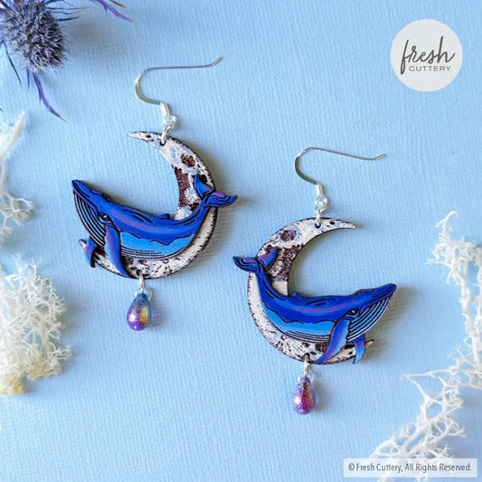 Celestial Whale Statement Earrings Sterling Silver Ear Wires / 1. Magic Blueberry Dangle And Drop