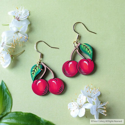 Cherry Earrings Gold Ear Wires Dangle and Drop Earrings