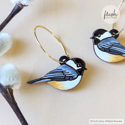 Chickadee Bird Mini Hoops Dangle And Drop Earrings