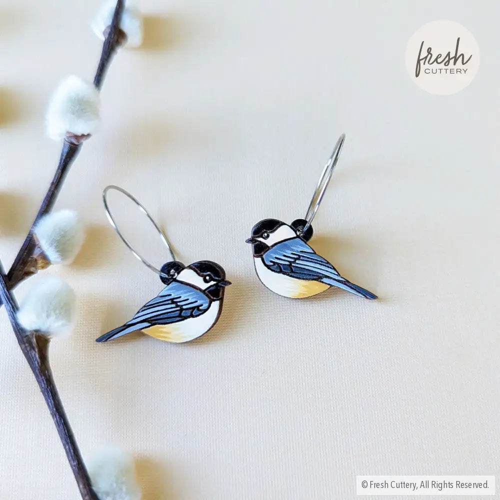 Chickadee Bird Mini Hoops Dangle And Drop Earrings