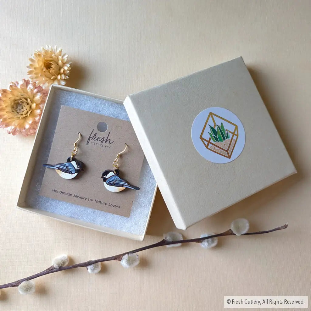 Chickadee Bird Mini Hoops Dangle And Drop Earrings