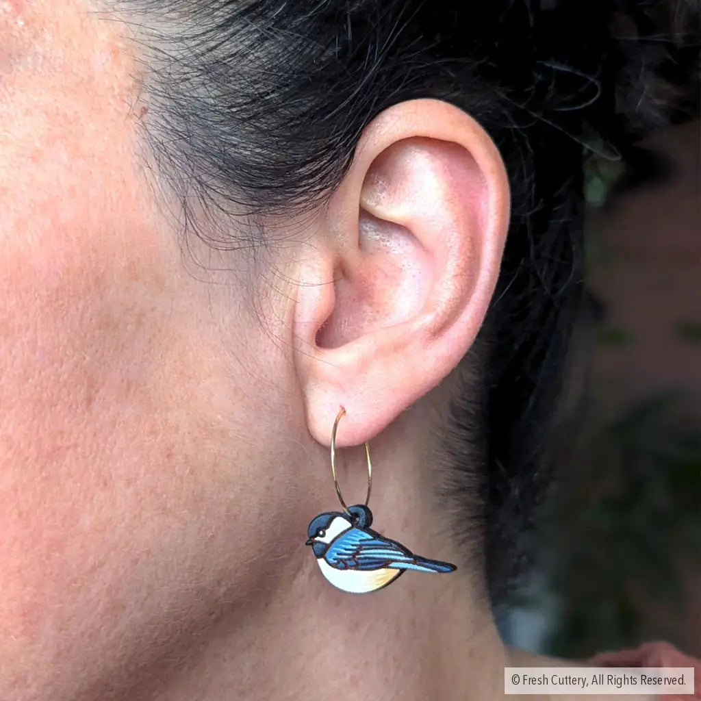 Chickadee Bird Mini Hoops Dangle And Drop Earrings