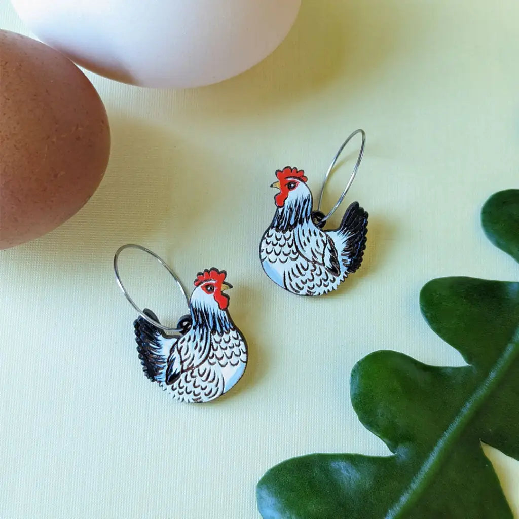 Chicken Hoops Light Sussex / 20Mm Silver Dangle And Drop Earrings