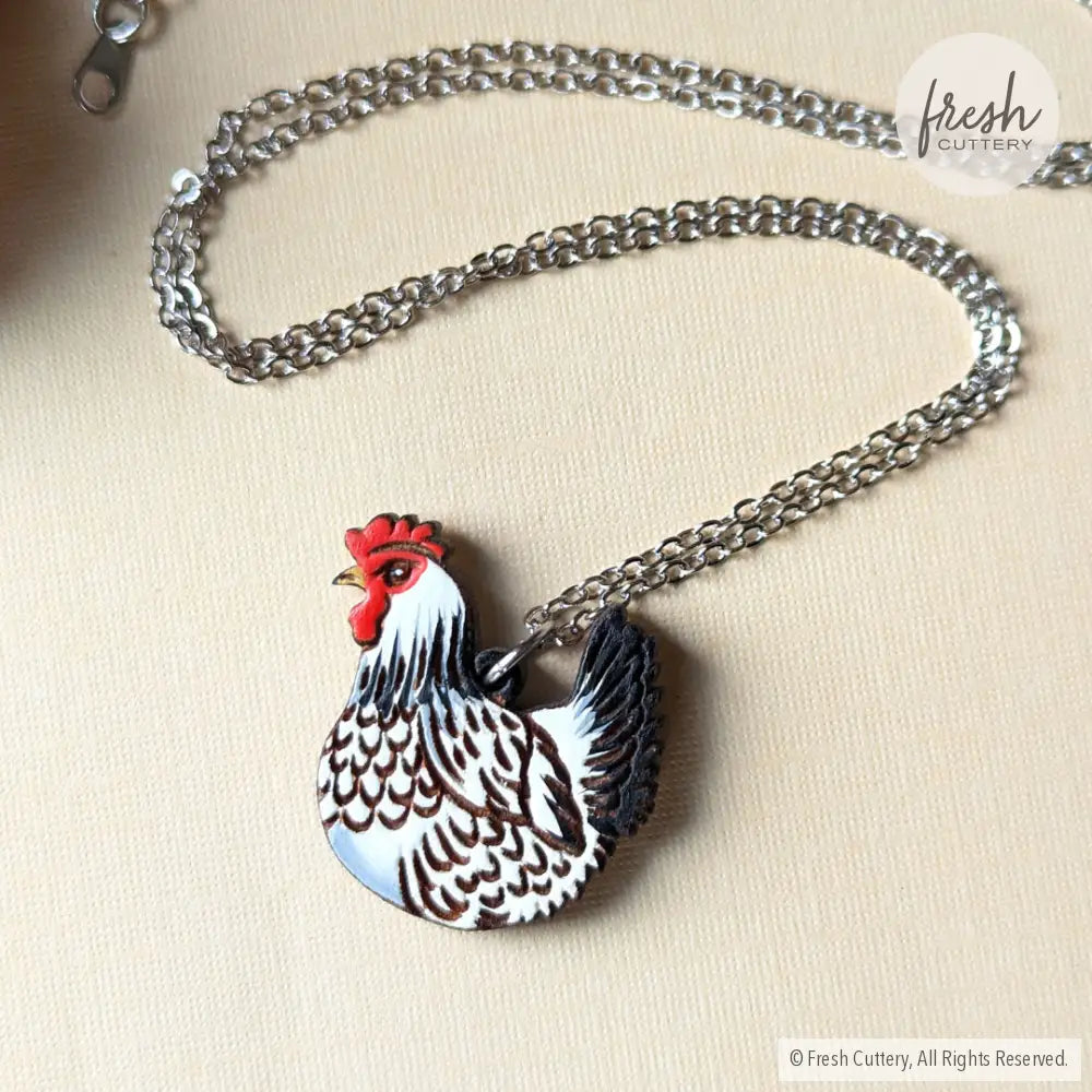 Chicken Hen Necklace Light Sussex / Gold Necklaces