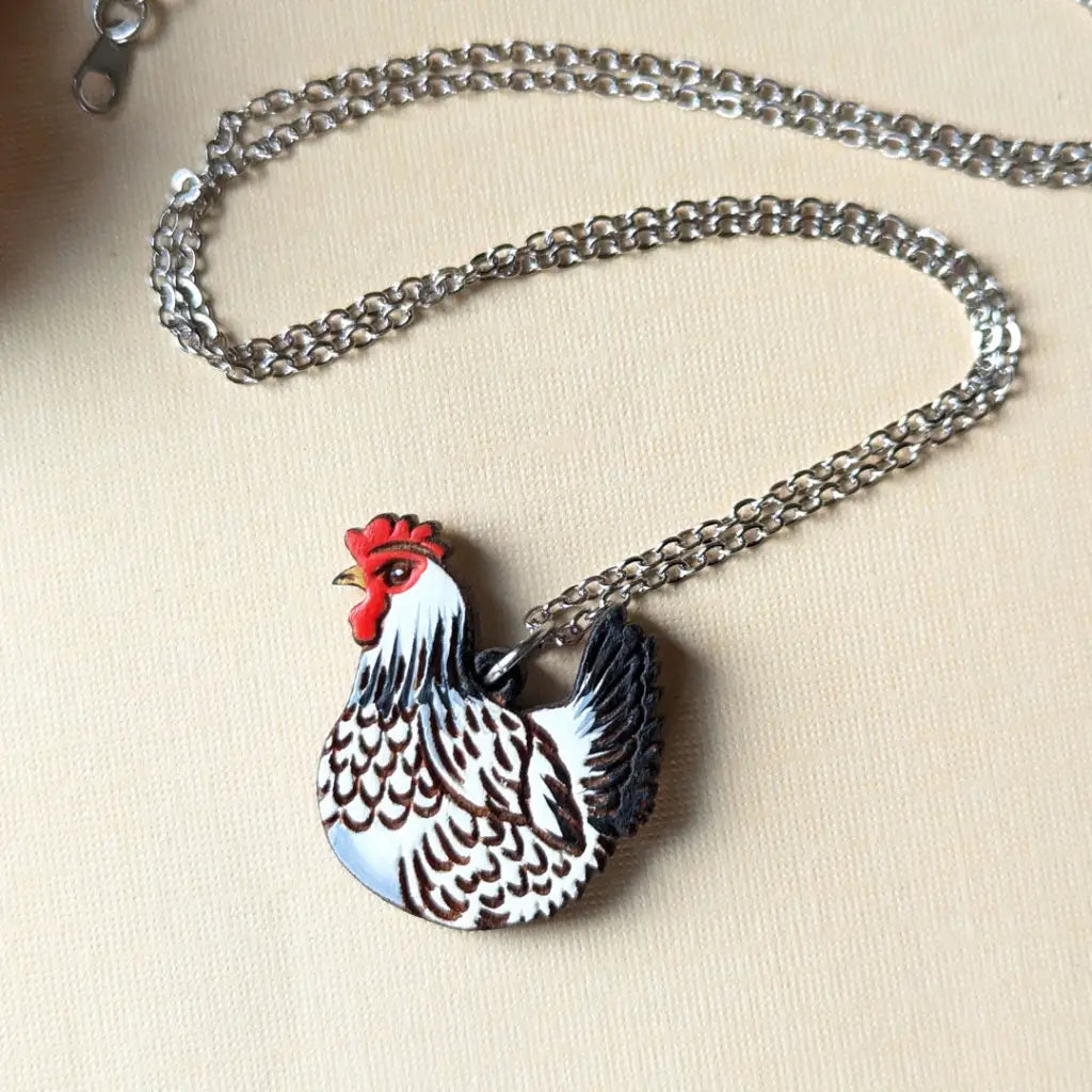 Chicken Hen Necklace Light Sussex / Gold Necklaces