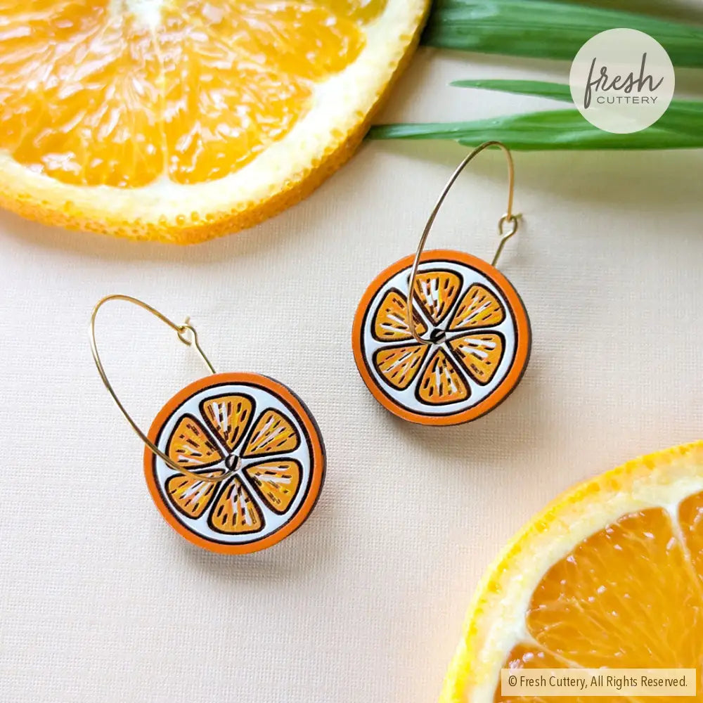 Citrus Slice Hoop Earrings Orange / Gold Hoops Dangle And Drop