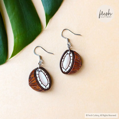 Coconut Earrings Silver Ear Wires Dangle And Drop