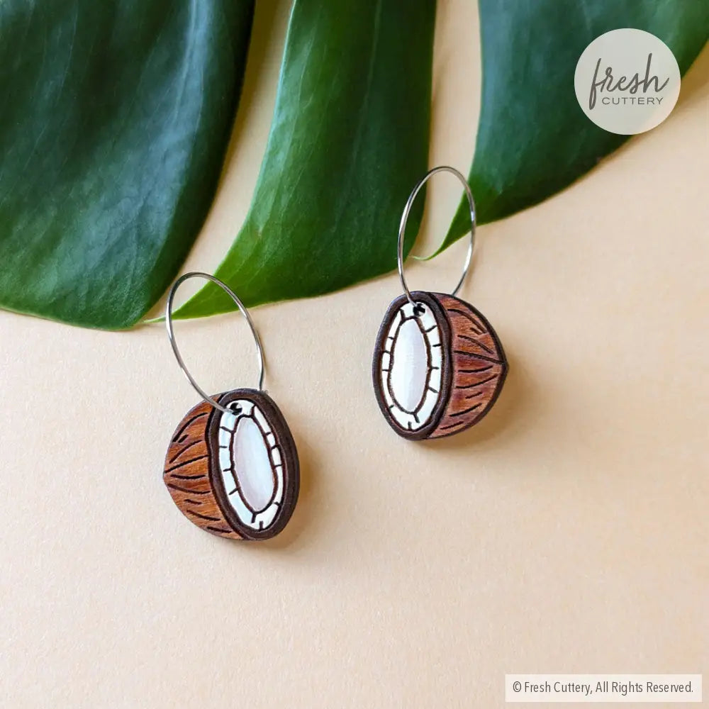 Coconut Earrings Silver Hoops Dangle And Drop