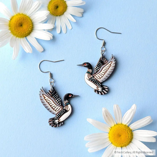 Common Loon Earrings - Silver Ear Wires - Dangle and Drop Earrings