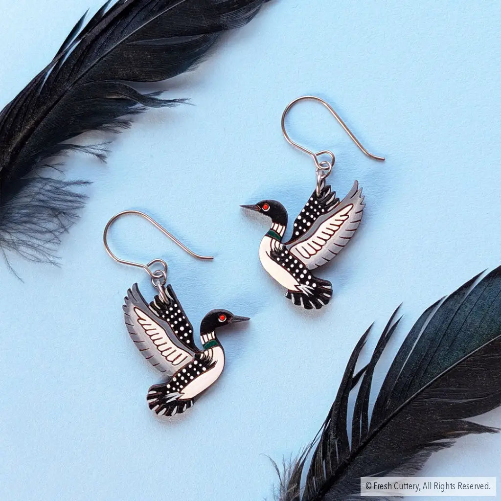 Common Loon Earrings - Titanium Ear Wires - Dangle and Drop Earrings