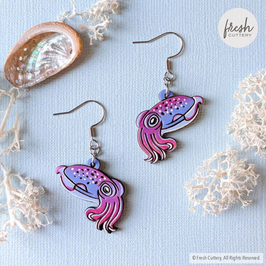 Cuttlefish Earrings Silver Ear Wires Dangle and Drop Earrings