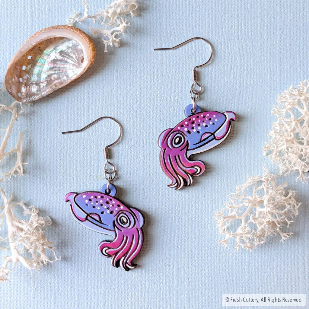 Cuttlefish Earrings Silver Ear Wires Dangle and Drop Earrings
