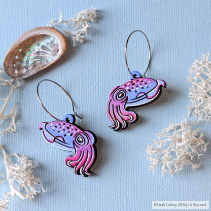 Cuttlefish Earrings Silver Hoops Dangle and Drop Earrings
