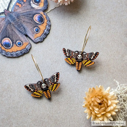 Death’s-head Hawkmoth Earrings - Gold Hoops - Dangle and Drop Earrings