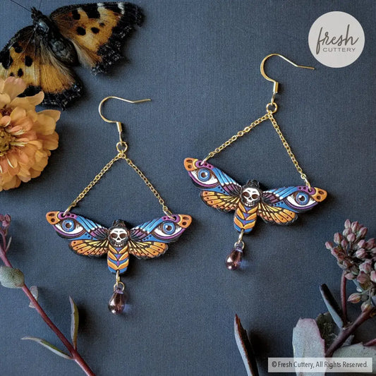 Death’s Head Hawkmoth Earrings Gold Dangle and Drop Earrings